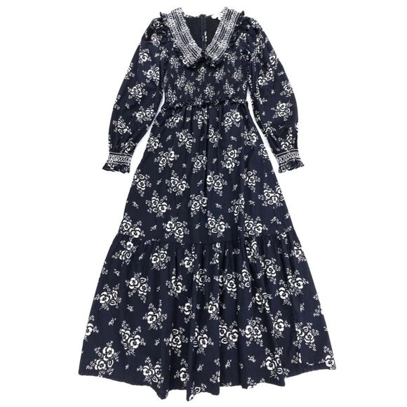 SEA New York Alessia Peter Pan Collar Long Sleeve Smocked Midi Dress Cottagecore - Picture 1 of 8